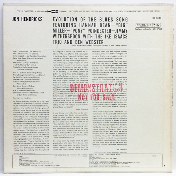 Hi Fi Record Store ジョン ヘンドリックス Jon Hendricks Evolution Of The Blues Song Hi Fi Record Store ジョン ヘンドリックス Jon Hendricks Evolution Of The Blues Song